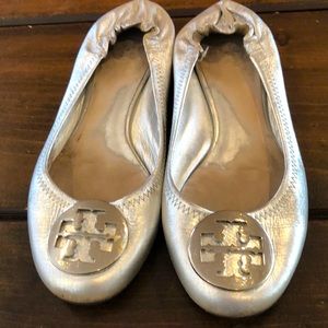 TORY Burch ladies slip ons.Size app 7.5 silver.